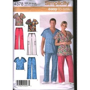 Simplicity 4378 Unisex Scrub Tops and Cargo Pants Sewing Pattern Size XS